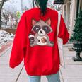 Raccoon Cookie Lover Women's Oversized Sweatshirt | Casual Fun Red