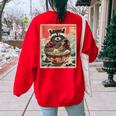 Raccoon Eating Ramen Sweatshirt | Anime Style Women's Oversized Back Print Red