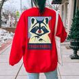 Raccoon Lover Oversized Women's Sweatshirt - Wildlife Cozy Back Print Red