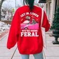 Raccoon Opossum Meme Oversized Sweatshirt for Women | Fun Back Print Red