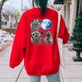 Raccoons Howling At The Moon Shirt Raccoon Women's Oversized Sweatshirt Back Print Red