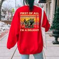 Retro First Of All I'm A Delight Angry Raccoon Animal Women's Oversized Sweatshirt Back Print Red