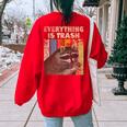 Retro Raccoon Camping Sweatshirt - Women's Oversized Back Print Red