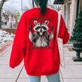 Retro Raccoon Oversized Women's Sweatshirt - Feral Summer Vibe Red