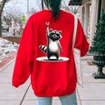 Retro Raccoon Rock Music Men Kids Women Raccoon Women's Oversized Sweatshirt Back Print Red