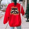 Retro Raccoon Women's Oversized Sweatshirt - Live Fast Eat Trash Red