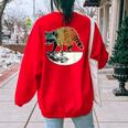 Retro Trashpanda On The Half Moon Vintage Raccoon Women's Oversized Sweatshirt Back Print Red