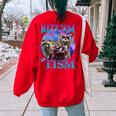 Rizz Em With The Tism Retro Raccoon Meme Women's Oversized Sweatshirt Back Print Red