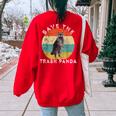 Save The Trash Panda Raccoon Animal Retro Vintage Sunset Women's Oversized Sweatshirt Back Print Red