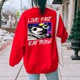 Street Cats Trash Pandas Enthusiasts Live Fast Eat Trash Panda Raccoon Opossum Enthusiasts -Adults Cotton Blend Women's Oversized Sweatshirt Back Print Red