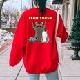 Team Trash Opossum Raccoon Rat Animals Garbage Gang Short Sleeve Women's Oversized Sweatshirt Back Print Red