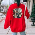Three Possum Moon 3 Opossum Weird Cursed Meme Women's Oversized Sweatshirt Back Print Red