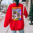Tummy Ache Survivor Raccoon Small Women's Oversized Sweatshirt Back Print Red