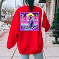 Vaporwave Raccoon Retrowave Synthwave Raccoon Meme Women's Oversized Sweatshirt Back Print Red