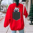 Women's Oversized Sweatshirt - Cute Pocket Raccoon Print | Cozy Casual Wear Red