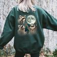 Raccoon 3 Racoons Howling At Moon Weird Cursed Women's Oversized Sweatshirt Back Print Forest