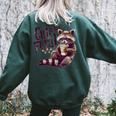 Raccoon Coffee Lover Vintage Sweatshirt - Women's Oversized Back Print Forest