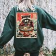 Raccoon Eating Ramen Sweatshirt | Anime Style Women's Oversized Back Print Forest