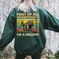 Retro First Of All I'm A Delight Angry Raccoon Animal Women's Oversized Sweatshirt Back Print Forest