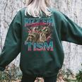 Rizz Em With The Tism Meme Autism Autistic Raccoon Women's Oversized Sweatshirt Back Print Forest