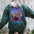 Rizz Em With The Tism Retro Raccoon Meme Women's Oversized Sweatshirt Back Print Forest