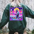 Vaporwave Raccoon Retrowave Synthwave Raccoon Meme Women's Oversized Sweatshirt Back Print Forest