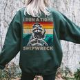 Vintage Raccoon Captain Sweatshirt - Women's Oversized Back Print Forest