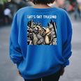 Let's Get Trashed Women's Sweatshirt – Fun Raccoon & Opossum Graphic Royal Blue