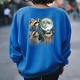 Raccoon 3 Racoons Howling At Moon Weird Cursed Women's Oversized Sweatshirt Back Print Royal Blue