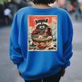Raccoon Eating Ramen Sweatshirt | Anime Style Women's Oversized Back Print Royal Blue