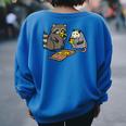 Raccoon Opossum Eating Pizza Street Cats Men Women Kid Women's Oversized Sweatshirt Back Print Royal Blue