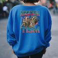 Rizz Em With The Tism Meme Autism Autistic Raccoon Women's Oversized Sweatshirt Back Print Royal Blue