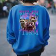 Rizz Em With The Tism Retro Raccoon Meme Women's Oversized Sweatshirt Back Print Royal Blue