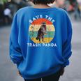 Save The Trash Panda Raccoon Animal Retro Vintage Sunset Women's Oversized Sweatshirt Back Print Royal Blue