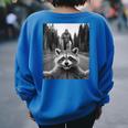 Scared Raccoon & Bigfoot Back Print Women's Oversized Sweatshirt Royal Blue