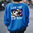 Street Cats Trash Pandas Enthusiasts Live Fast Eat Trash Panda Raccoon Opossum Enthusiasts -Adults Cotton Blend Women's Oversized Sweatshirt Back Print Royal Blue