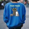 Team Trash Opossum Raccoon Rat Animals Garbage Gang Short Sleeve Women's Oversized Sweatshirt Back Print Royal Blue