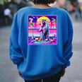 Vaporwave Raccoon Retrowave Synthwave Raccoon Meme Women's Oversized Sweatshirt Back Print Royal Blue