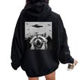Alien UFO Raccoon Stuffed Animal For Men Women Kids Women Oversized Hoodie Back Print Black