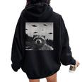 Alien UFO Raccoon Women Oversized Hoodie Back Print Black