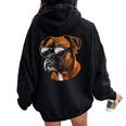 Boxer Dog Sunglasses Dog Mom Dad Women Oversized Hoodie Back Print Black