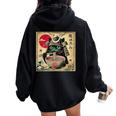 Cat Ramen Japanese Samurai Kawaii Cat Anime Girls Boys Women Oversized Hoodie Back Print Black