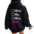 Divertido Regalo Nuevo Doctor Miss Ms Mrs Dr Cuello Women Oversized Hoodie Back Print Black