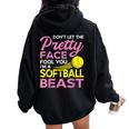 Softball Girl With Pretty Face Women Oversized Hoodie Back Print Black