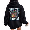Where The Huzz At Cat Meme Retro Humor Joke Sarcastic Women Oversized Hoodie Back Print Black
