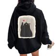 Japanese Anime Cute Cat Heart Kawaii Black Cat Heart Girls Women Oversized Hoodie Back Print Black