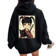 Japanese Gothic Kawaii Anime Samurai Cat Mom Woman Girls Women Oversized Hoodie Back Print Black