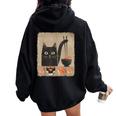 Kawaii Cat Eating Sushi Japanese Anime Cute Sushi Cat Girls Women Oversized Hoodie Back Print Black