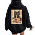 Kawaii Noodles Soup Anime Japanese Ramen Cat Ns Girls Women Oversized Hoodie Back Print Black