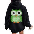 Large Green Owl For Any Owl Fan Vintage Owls Women Oversized Hoodie Back Print Black
